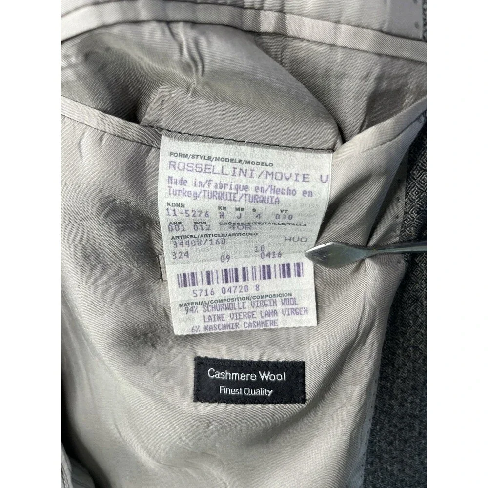 Hugo Boss Blazer Men 40R Rossellini/Movie Grey Geometric Textured Cashmere Wool